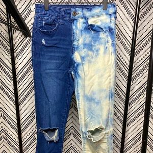Custom tie dyed split bleached jeggings